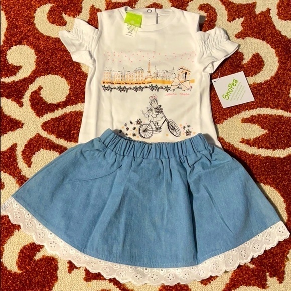 New Sno Pea Cutout Shoulder Top & Denim Lace Skirt Set US 9M - Picture 1 of 6